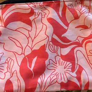 Handmade Tropical Floral Pouch and Face Mask Set Coral Pink White Zippered Wristlet 2pc thumbnail 4