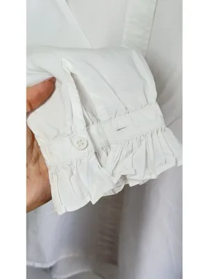 J Crew Classic Fit Ruffle Collar Shirt White Cotton Button Blouse Size 8 thumbnail 5