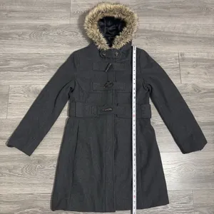 Anthropologie Elevenses Deep Woods Toggle Coat Wool Blend Faux Fur Gray size 10‎ thumbnail 1