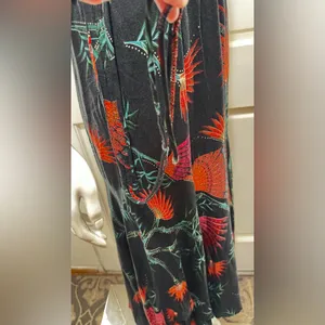 Farm Rio Anthropologie Valentina Black Maxi Orange Tropical Floral Print Sz S thumbnail 10