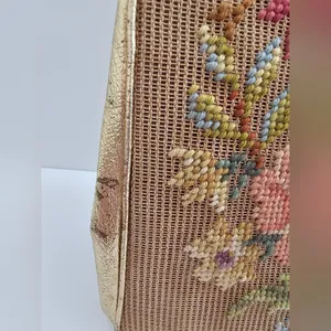 Vintage Souré Bag NY Tapestry Handbag - 1950s Floral Needlepoint & Gold Shimmer thumbnail 8