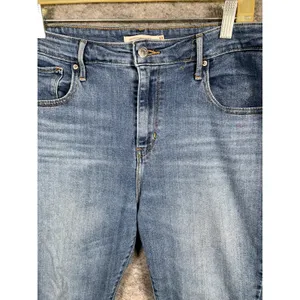 Women's LEVI'S 721 High Rise Skinny Cropped Jeans Size 32 Zip Blue Fringe‎ thumbnail 4