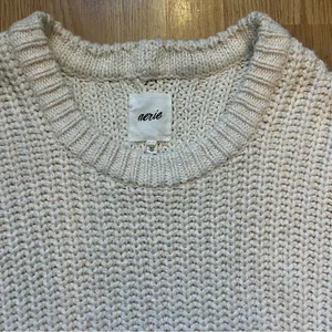 Aerie Oversized Chunky‎ Knit Cream Sweater Women’s XS-M Cozy Pullover Christmas thumbnail 3