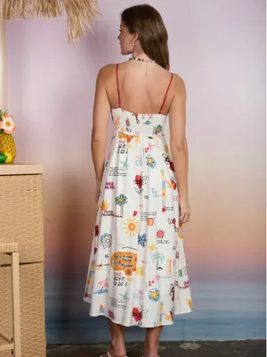 NWT Blu Pepper Last Vacation Midi Dress Cream Multi Print Medium thumbnail 5