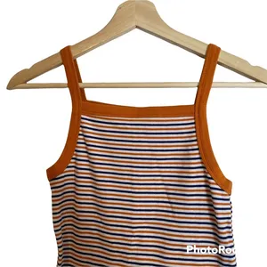 Forever 21 Womens Orange Navy Striped‎ Ribbed Knit Square Neck Mini Dress Size M thumbnail 3