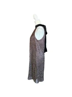 Laundry by Shelli Segal Metalli Gold Shimmer & Black Satin Bow Halter Mini DSz 6 thumbnail 5