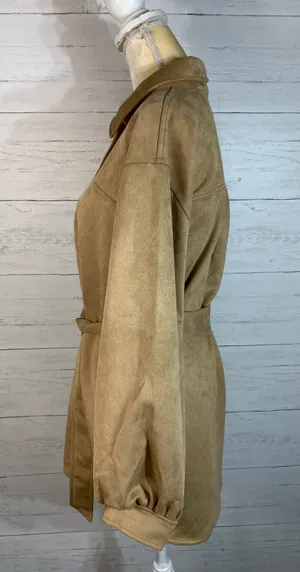 camel faux suede tie shacket size M women's thumbnail 4