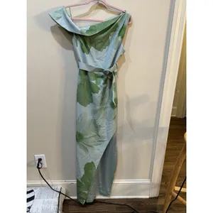 Jewel Badgley Mischka New One Shoulder Floral Belted Maxi Column Dress Size 2 thumbnail 3