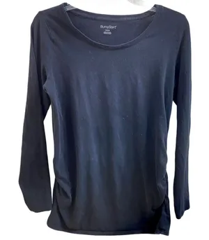 Bumpstart Maternity Long-sleeve Black Cotton Shirt Medium Pregnancy Top Shirred. thumbnail 1