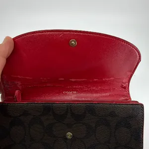 Coach Signature Flap Brown Burgundy Coated Canvas Leather Wa thumbnail 4