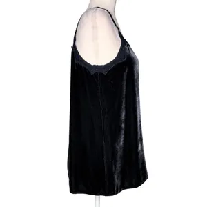 Sundance XS Black Rayon Silk Blend Velvet Lace Trim Tank Top Sleeveless Blue thumbnail 3