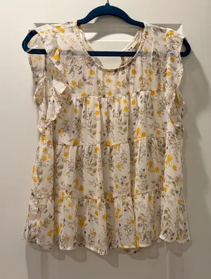 White and Yellow Floral Babydoll Top thumbnail 1