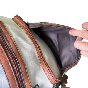 Convertible Backpack Shoulder Bag‎ Satchel Purse White Brown Vegan Leather thumbnail 8