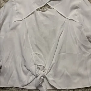 Zara Elegant White Cut Out Tie-Back Blouse Size S thumbnail 7