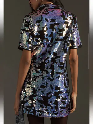 Bhanuni by Jyoti Sequin V-Neck Short Sleeve Mini Dress Black Multi Size Su thumbnail 4