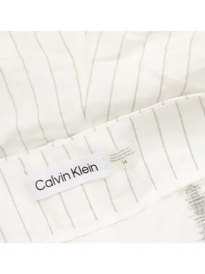 NEW Calvin Klein Pinstriped Pleated Pants Linen Blend Lined White / Khaki 14 thumbnail 3