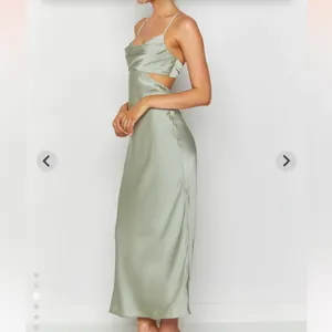 Sage green satin maxi cut out dress thumbnail 8