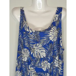 ellos Blue Tropical Scoop Neck Mini Dress‎ LARGE NWT Coastal Beachy Bohemian thumbnail 2