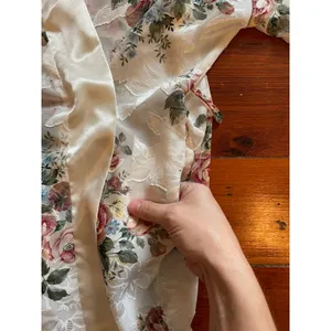 Vintage Kathryn Sheer Floral Lace Kimono Robe Duster Cover Up Satin Size Small thumbnail 9