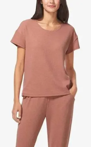 Tommy John‎ Womens Zen Waffle Knit Tee Short Sleeve Light Mahogany Pink Large thumbnail 1