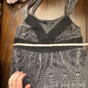 VTG Express Grey Black Abstract Mesh Lace Trim Babydoll Cami Top M Y2K Club Rave thumbnail 10