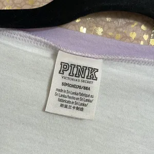 PINK Victorias Secret lavender/white/black lace up logo t-shirt, size S thumbnail 4