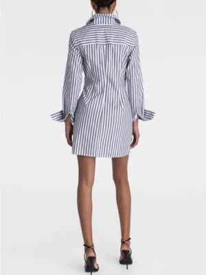 KBB Striped Asymmetric Shirt Dress in White and Navy thumbnail 2