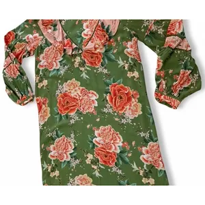 FARM Rio Anthropologie Elinor Tunic Dress Green‎ & Pink Floral Ruffle Size M thumbnail 7