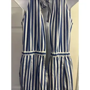 J.Crew Light Blue White Vertical Striped Halter Coastal Lined Jumpsuit Size 4 thumbnail 9