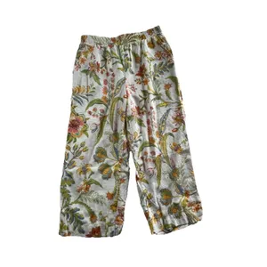 Floral Linen Blend Wide Leg Pants Size M Boho Botanical Resort Summer thumbnail 3