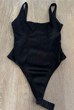 White Fox Boutique Black Scoop-Front Bodysuit thumbnail 1