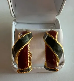 3/$20 Dark Red and Green Large Twisted Gold Plated Hoop Earrings thumbnail 1