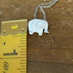 Silver tone origami elephant pendant necklace thumbnail 6
