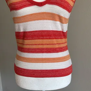 Vintage Striped Red and Orange Women's Top Size L thumbnail 3