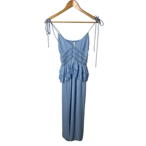 Free People Baby Blue Romantic Sheer Lace Peplum Babydoll Kiki Midi Slip Dress thumbnail 3