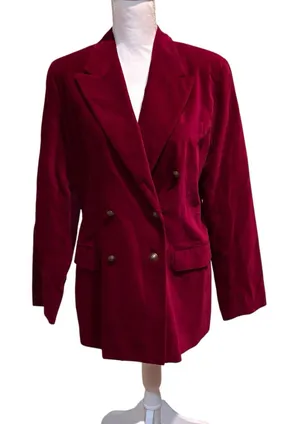Vintage Cambridge Dry‎ Goods Burgundy Velvet Blazer Jacket Women's Size 8 thumbnail 1