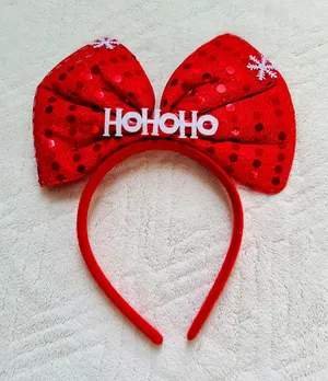 red holiday christmas ho ho ho sequin bow headband thumbnail 1