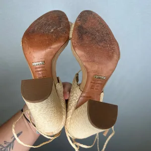 Schutz Natural Woven Raffia Lace Up Block Heel Sandals Tan Size 37 EU 7 US thumbnail 5
