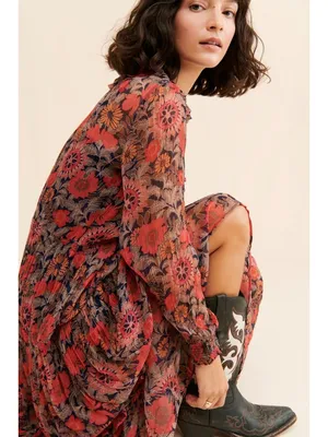 NWT Anthropologie The Marais in Red Floral Print Chiffon Maxi Dress S thumbnail 3