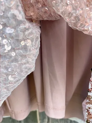 EUC Free People Dance All Night Sequined V Neck Puff SIv. Dress Rose Gold Small thumbnail 7