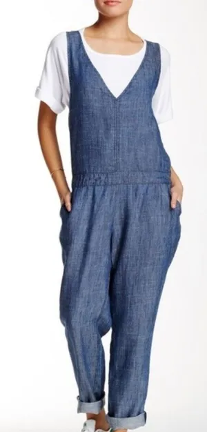 Michael Stars Blue Chambray Sleeveless Overall Jumpsuit Women's Size Large thumbnail 1