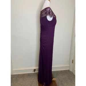 Xscape Purple Eggplant Beaded Bodice Formal Long Dress Gown Sz 14 Ruched Back thumbnail 3