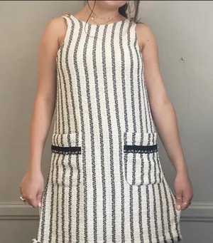 Zara Cream and Black Striped Mini Dress thumbnail 1
