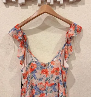 ASTR Mahalia High Low Midi Dress in Blue Orange Floral Size Small NWT thumbnail 6