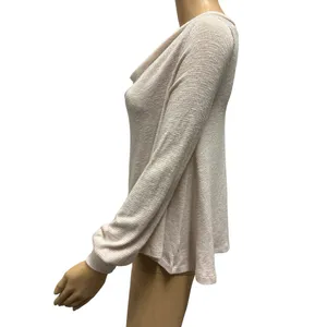 Free People Cream Gold Sparkle Scoop Neck Lightweight Knit Long Sleeve XS thumbnail 2