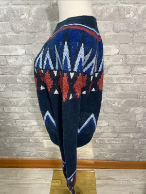 Sundry Navy Fair Isle Crewneck Sweater with Red and Royal Blue Accents thumbnail 3