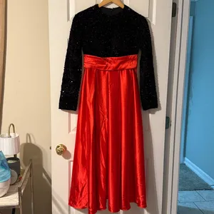 AO YAN Black Red Maxi Dress Long Sleeve Sequined Satin‎ Christmas Holiday C27 thumbnail 3