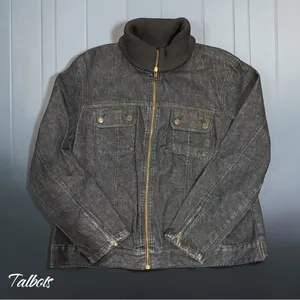 Talbots Vintage Dark Wash Denim Moto Jacket Ribbed Knit Collar Size 16W thumbnail 1