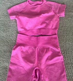 Amazon Hot Pink Two-Piece Active Set - Crop Top & High-Waist Shorts thumbnail 1
