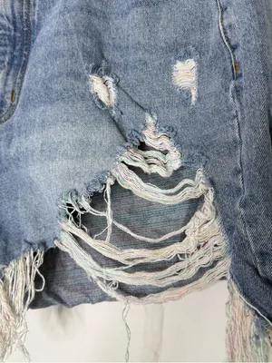 KanCan Distressed Denim Shorts High Rise Rainbow Frayed Raw Hem Size 14 thumbnail 6
